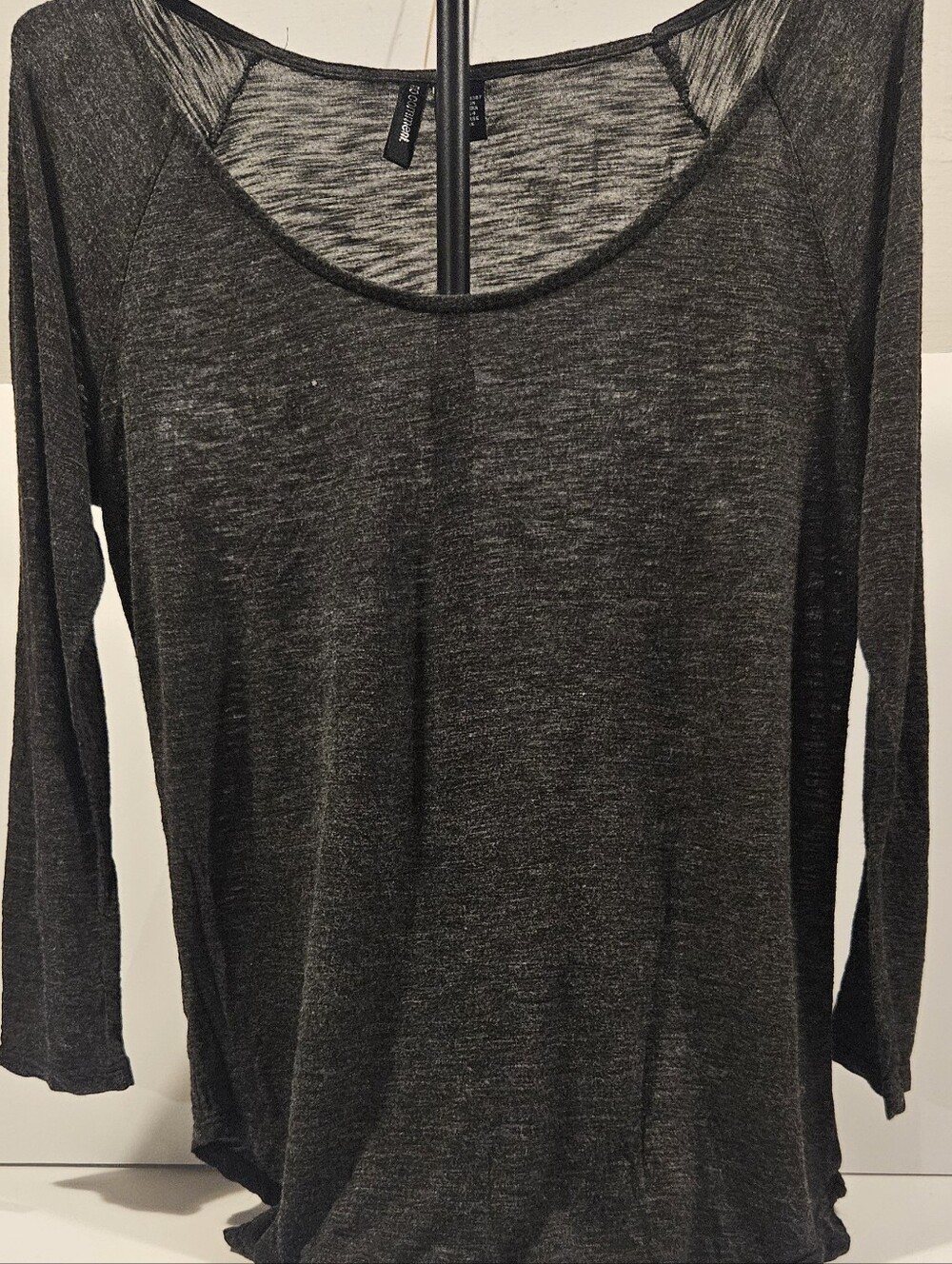 Women's Black Sheer Long-Sleeve Scoop Neck Top
